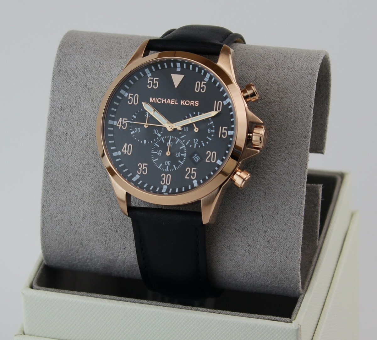 NEW AUTHENTIC MICHAEL KORS GAGE ROSE GOLD BLACK CHRONOGRAPH MEN