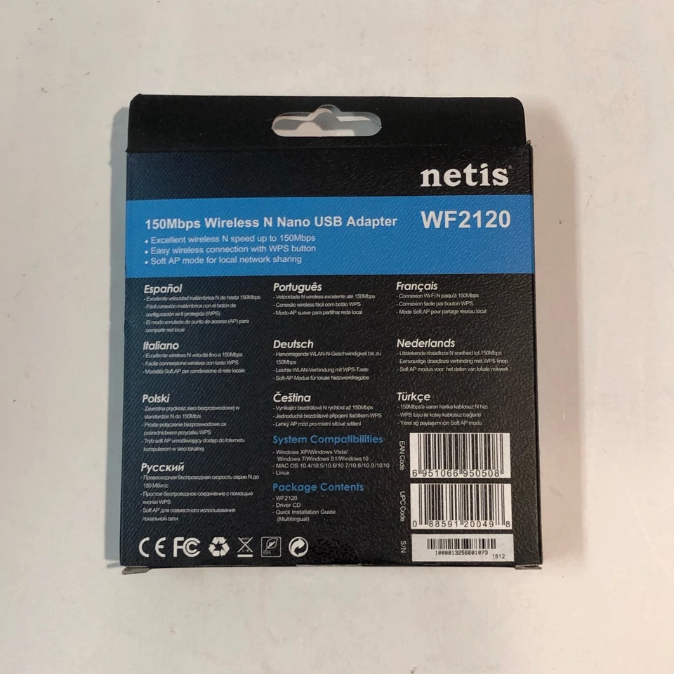New NETIS WF2120 150Mbps Wireless N Nano USB Adapter Windows MAC Linux OS - Image 2 of 2