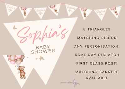Personalisierte rosa Bär Luftballons Babyparty Party Banner Dekoration Wimpelkette