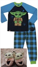 LEGO Star Wars Yoda Boys Size XS 4/5 Pajama  Slippers Set Sz 9/10