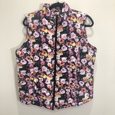 Hannah Floral Vest Zip Up Front Pockets Women's Size Large Euc