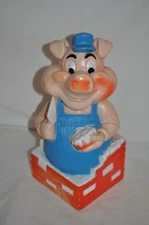BANKERS SYSTEM 11.5" tall THREE LITTLE PIGS BRICK PIG PIGGY PENNY BANK  EUC