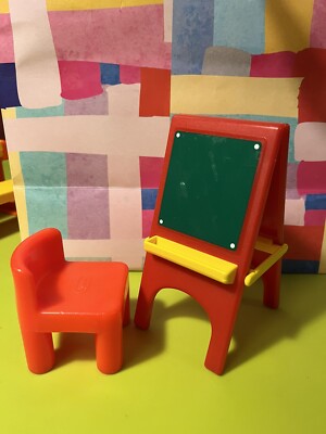 Vintage 90's Little Tikes Dollhouse Miniature Art Easel Chalkboard School  Chair