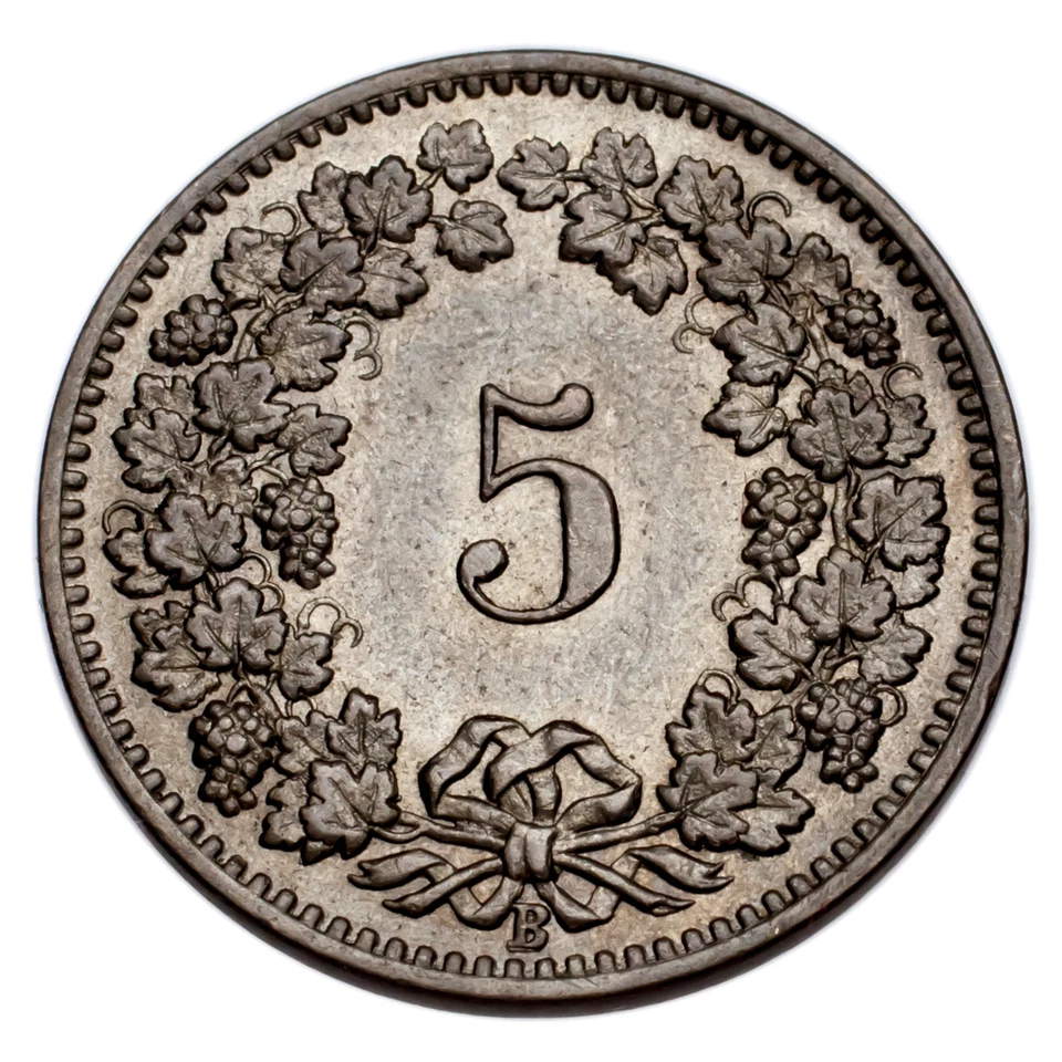 1904 Switzerland 5 Rappen Coin (About Uncirculated, AU Condition) KM# 26 - Image 3 of 4