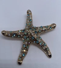 Gold Tone Sea Shell Multicolored Rhinestone Necklace Charm