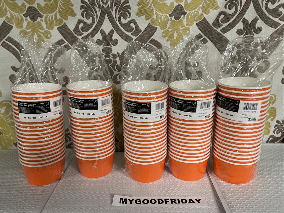 Orange Paper Treat Cups 5 Packs X 20 Each = 100 Count 9.5 Oz - Party Decorations - Image 2 of 4
