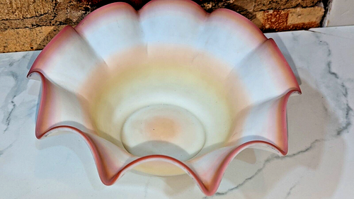Vintage Fenton?? Pink to Yellow Satin Bowl Beautiful 10" x 4"
