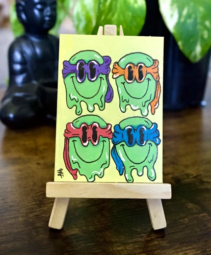 Original ACEO Mutant Slime Squad Pop Art Acrylic Painting 2.5x3.5 OOAK Signed