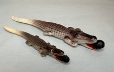 Vintage Celluloid ALLIGATOR Eating Man Pencil Holder Made in Japan Pair Set Of 2