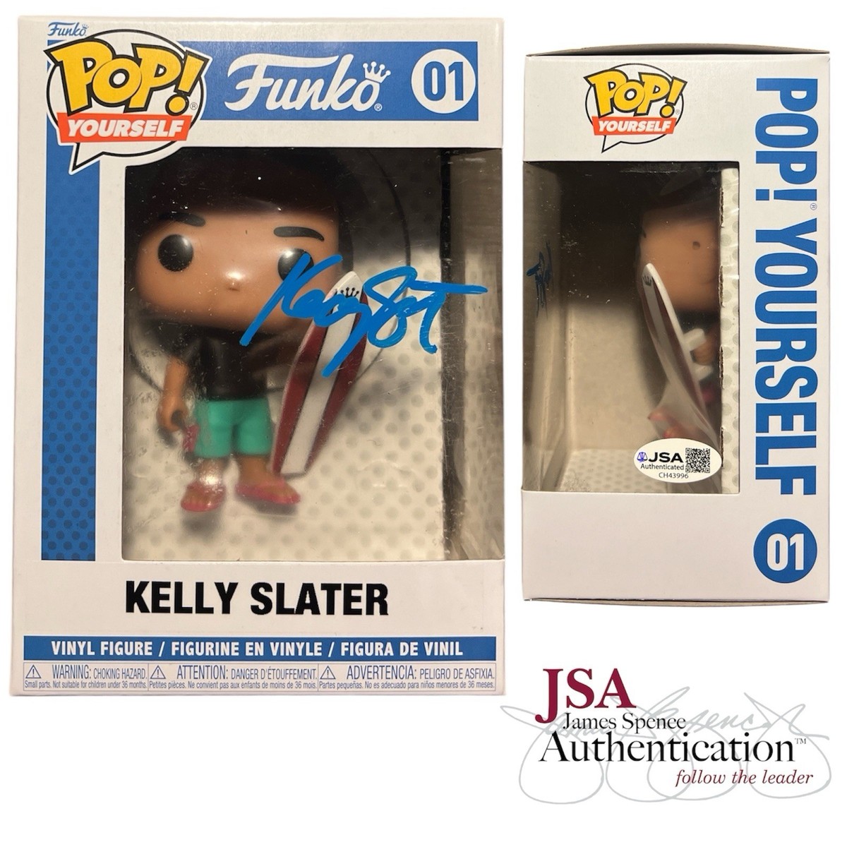 Kelly Slater Signed Custom Surfer Funko Pop #01 11x Champ GOAT