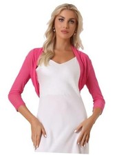 Women's 3/4 Sleeve Sheer Mesh Shrug Open Front Cropped Bolero X-Small Rose Red