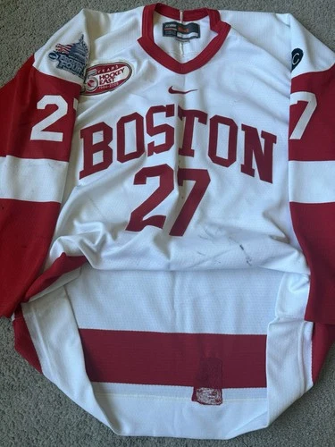 Game Worn Boston University 2009 Frozen Four Saponari Hockey East 25th Jersey 54