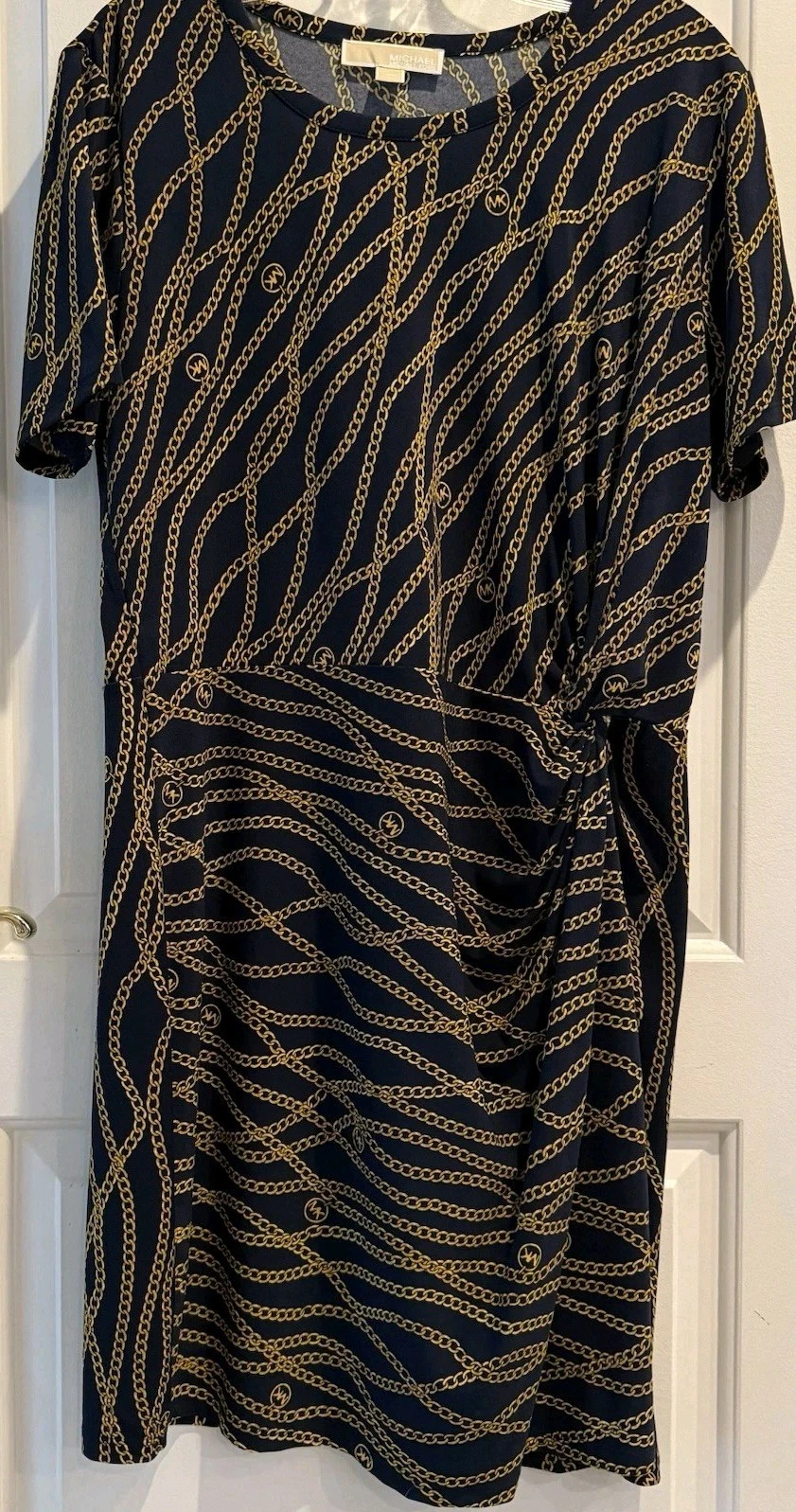 Abito donna Michael Kors XL NUOVO SENZA ETICHETTE blu navy con catena oro accento preppy business