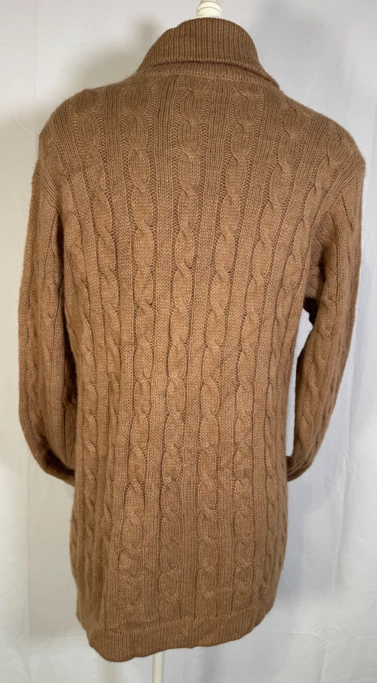 Cárdigan Largo Vintage Ralph Lauren Marrón Tejido con Cable Puro Cabello Camello Botones Talla L Foto 2 de 4