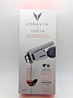 Coravin Three+ Wine Preservation System Grey NEW Sealed Aerator Capsules
