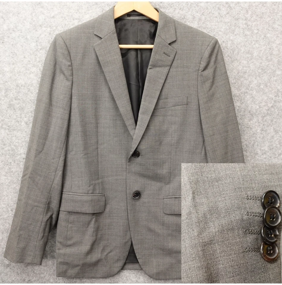 Theory Wool Stretch Suit Mens 36S XS Heather Gray Slim WELLAR Blazer Pants 32x27 - Image 2 of 4