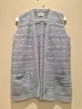 Milrank Women's Vintage Blue Open Front Knit Sweater Vest Cottagecore Retro