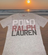 T-shirt RALPH LAUREN ragazzo età 8-10 S grigio rosso marna designer polo logo originale