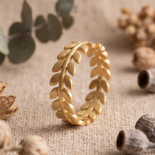 Gold Plated Sterling Silver Olive Leaf Branch Band Ring