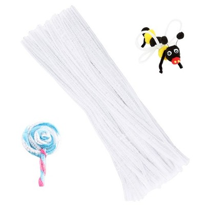 100 Pieces Pipe Cleaners Chenille Stem, Solid Color Set White 