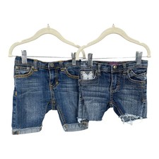 Vigoss 2 Pairs Shorts Girls 4T Denim Butterfly Embroidered Distressed Adjustable