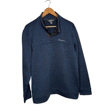 Eddie Bauer Mens Sweater XL Blue Pullover 1/4 Snap Button Radiator Fleece Mock