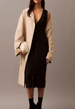 Calvin Klein Black Smooth Cotton Rib Sweater Midi V-Neck Dress - Size M