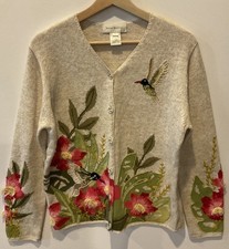 Vintage Susan Bristol Sweater Womens L Hand Embroidered Cardigan Floral