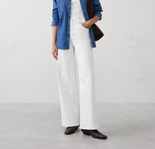 Zara Womens High Waist Wide Leg Jeans 2 White 100 Cotton Crop Buttonfly Coastal