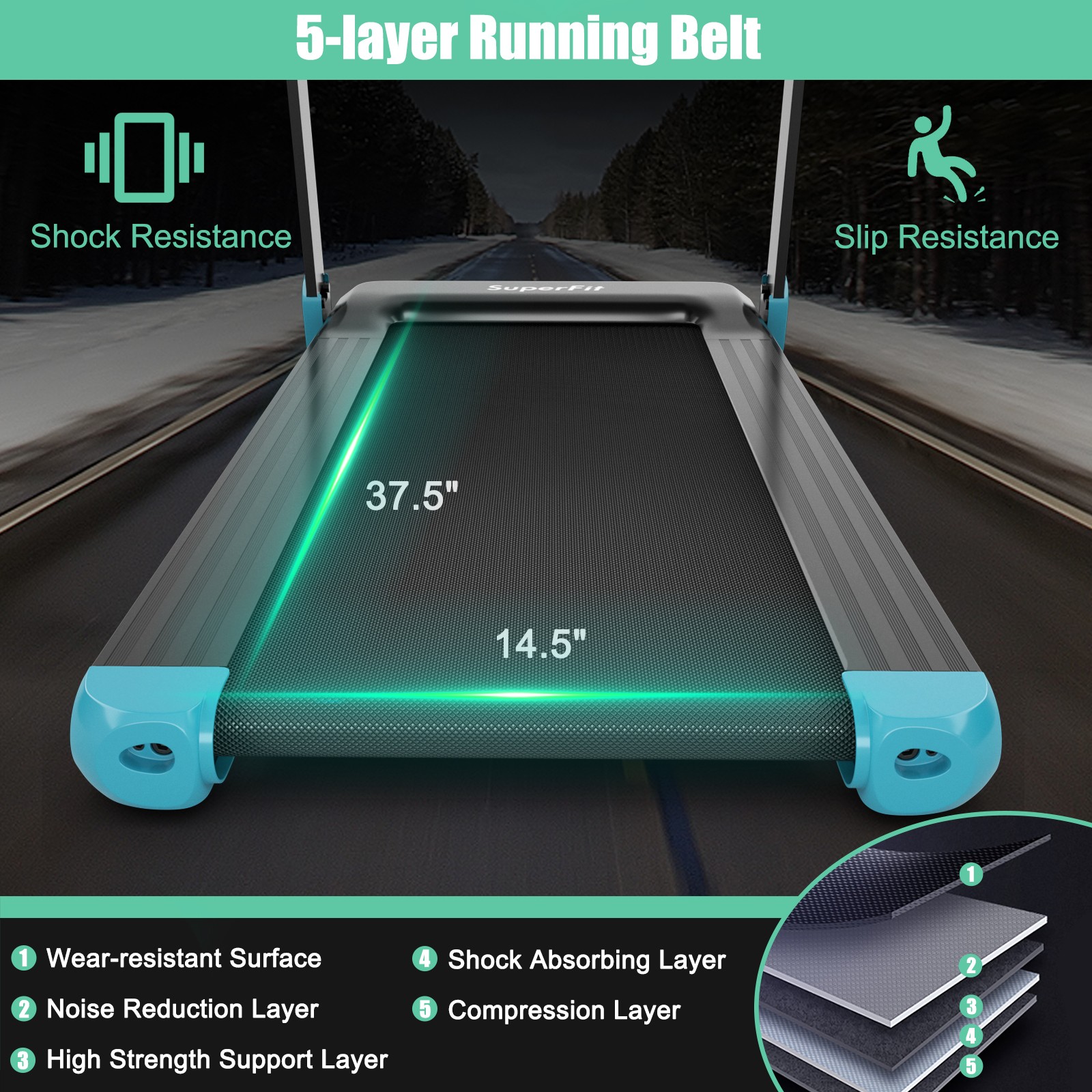 Folding Compact Walking Running Machine Electric Treadmill w/APP Control Speaker