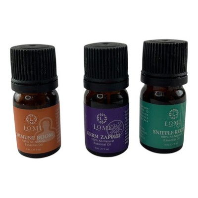 (3) Essential Oil Lomi Immune Boom Germ Zapper & Sniffer Relief 5 mL Bottle Lot