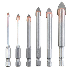 Tile Glass Drill Bits Set, 6Pcs Masonry Carbide Tips Drilling Bits for Soft Cera