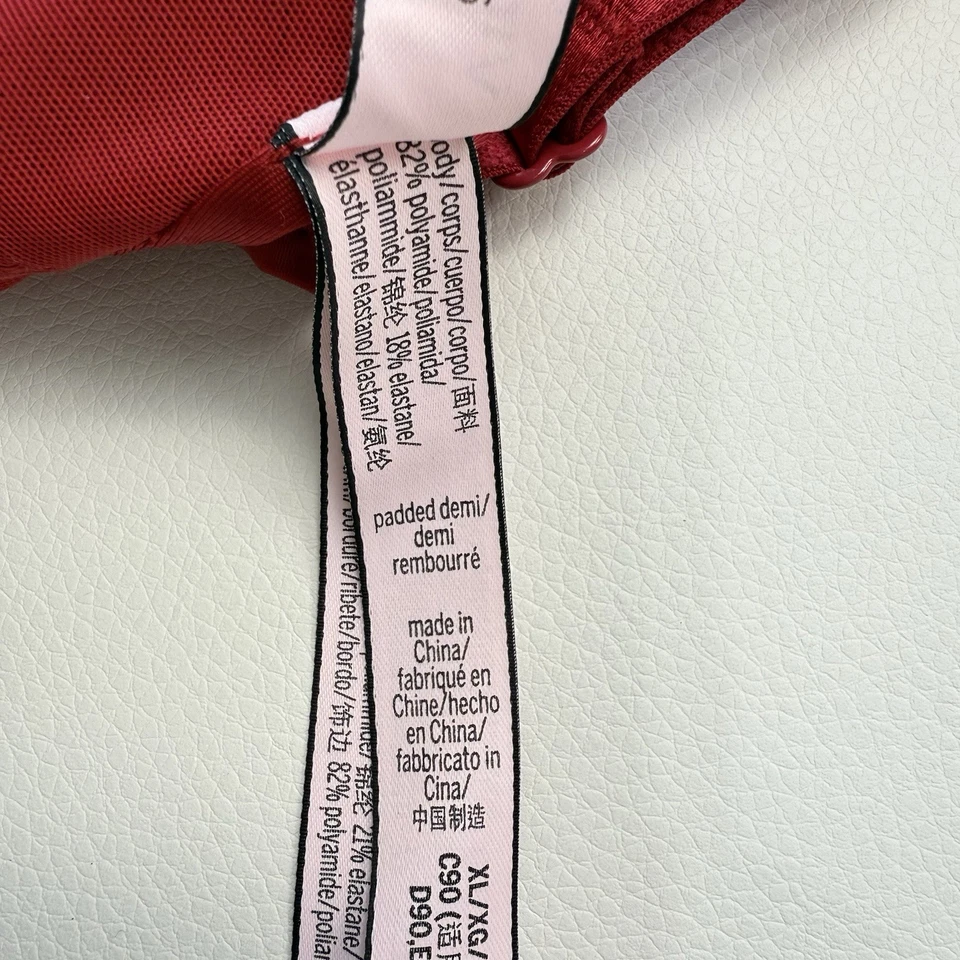 Victorias Secret Padded Demi Bralette Size XL Red Pullover Wireless Lace Trim - Image 4 of 4