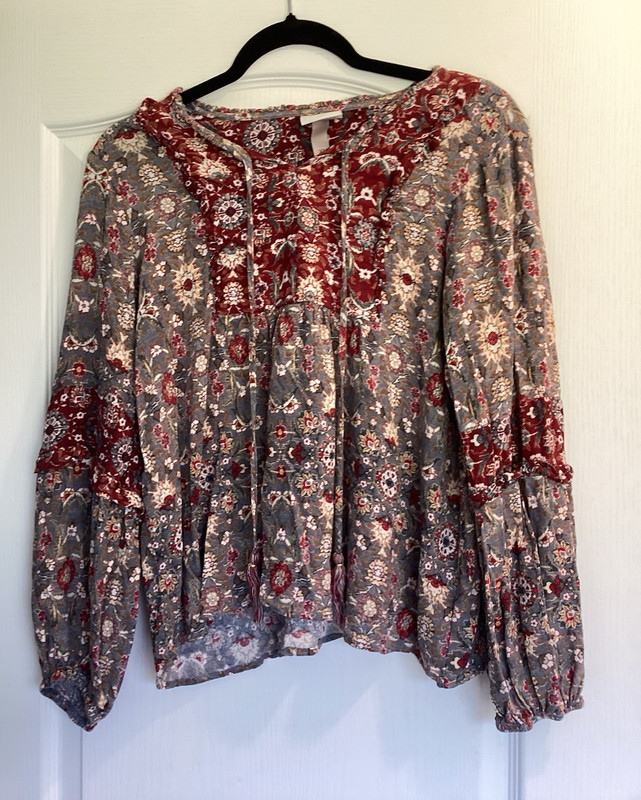 Knox Rose Multicolor Floral Round Neck Ruffle Balloon Long Sleeve Blouse XL EUC