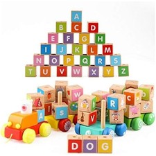 26 colorful letter blocks ABC Wooden block Cart Montessori Preschool Learning