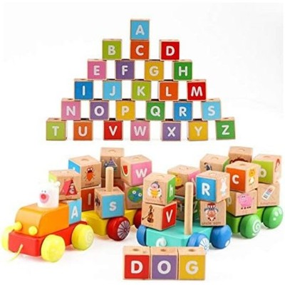 26 colorful letter blocks ABC Wooden block Cart Montessori Preschool Learning 