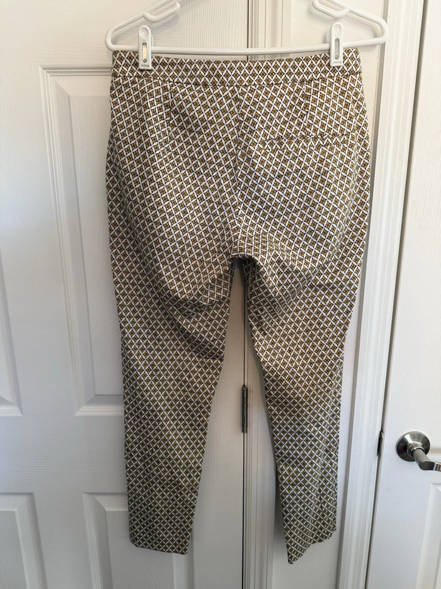 Pantalones de vestir geométricos para mujer H&M blancos negros amarillos tejidos de algodón elásticos