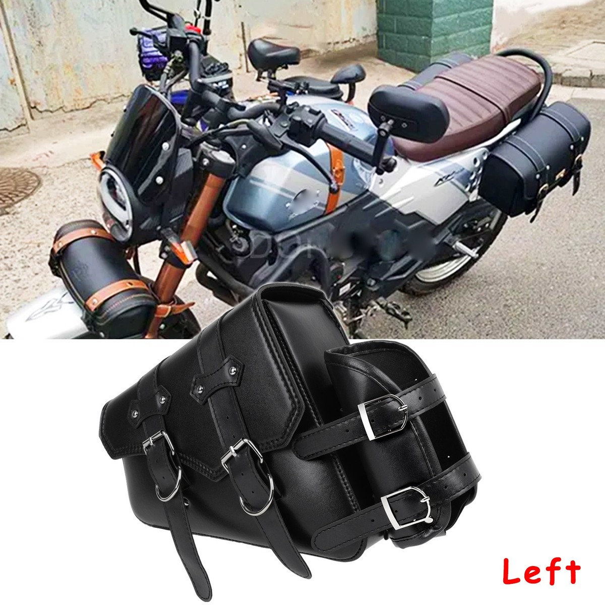 Left PU Swing Arm Bag Saddle Bag +Cup Holder For KPM 200 Lifan
