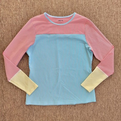 Lands End Rash Guard Swim Shirt Medium Colorblock Striped Seersucker Activewear 