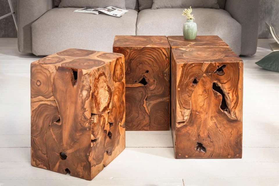 Massiver Beistelltisch SQUARE 30cm Teakholz Sitzwürfel Sitzhocker Holzhocker - Bild 4 von 4