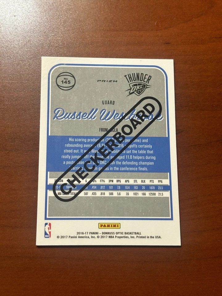 RUSSELL WESTBROOK 2016-17 PANINI DONRUSS OPTIC #145 CHECKERBOARD THUNDER SSP - Image 2 of 2