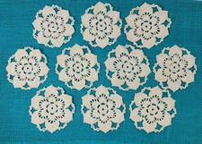 10 Crochet Cream Flower Motif Doilies 3.75 inch Doily Lot Floral Daisy Scalloped