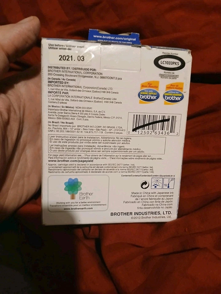 Brother LC103CL XL Ink Cartridges Cyan Magenta Yellow Exp 03/21 New Sealed - Image 3 of 3