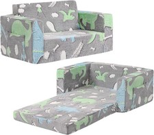 Kids Sofa Chair, 2 in 1 Toddler Fold Out Couch, Comfy Double Kids Sofa Bed for