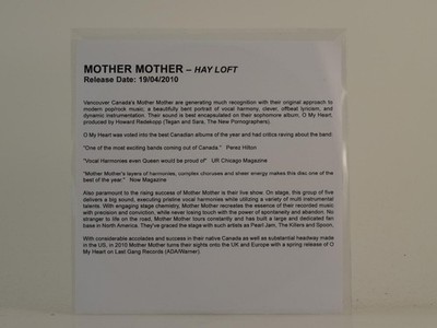 MOTHER MOTHER HAY LOFT (H1) 2 Track Promo CD Single including White Sleeve LAST 
