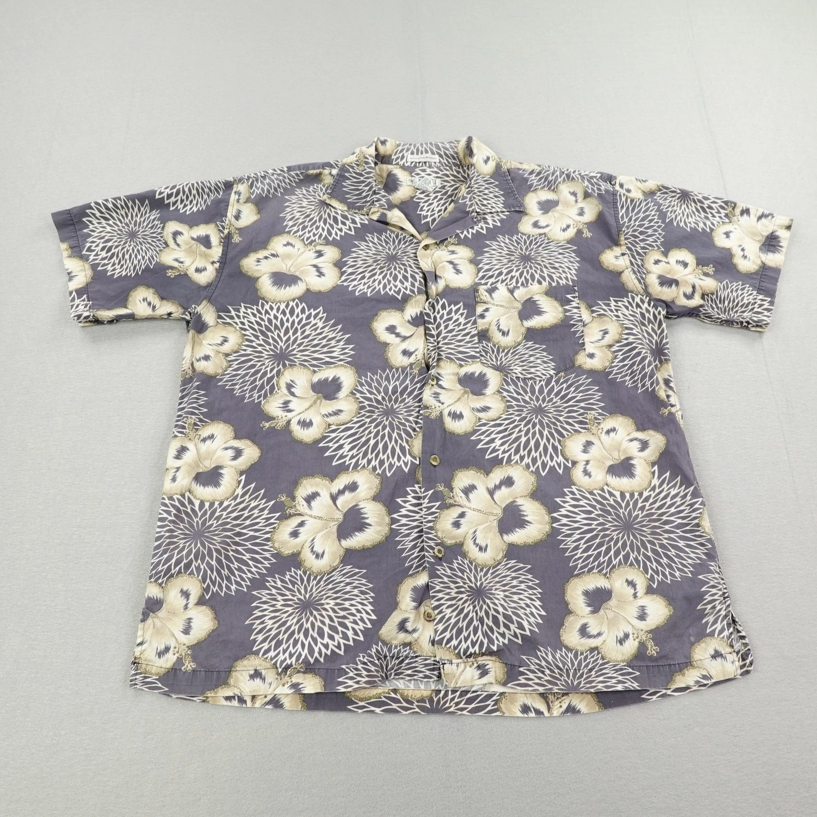Vintage Splitt Shirt Mens Large Blue Gray Floral Hawaiian Button Up Surfer Y2K