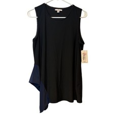 HALSTON Black Asymmetrical Contrast Panel Sleeveless Tank Top Women's S NWT