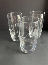 Set Of 3 Princess House Heritage Tumblers Glasses 6” Tall Etched