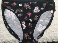 New Victoria's Secret Black Floral Print Cotton/Modal High Leg Brief Panty, L