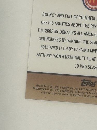 Carmelo Anthony 2024 Topps McDonald's All-American Chrome Gold Refractor /50 SP - Picture 8 of 10